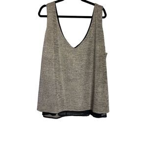 Torrid Top Womens SZ 4 26 4X Black Gold Shimmer Mesh Layer V Neck Back Tank Top